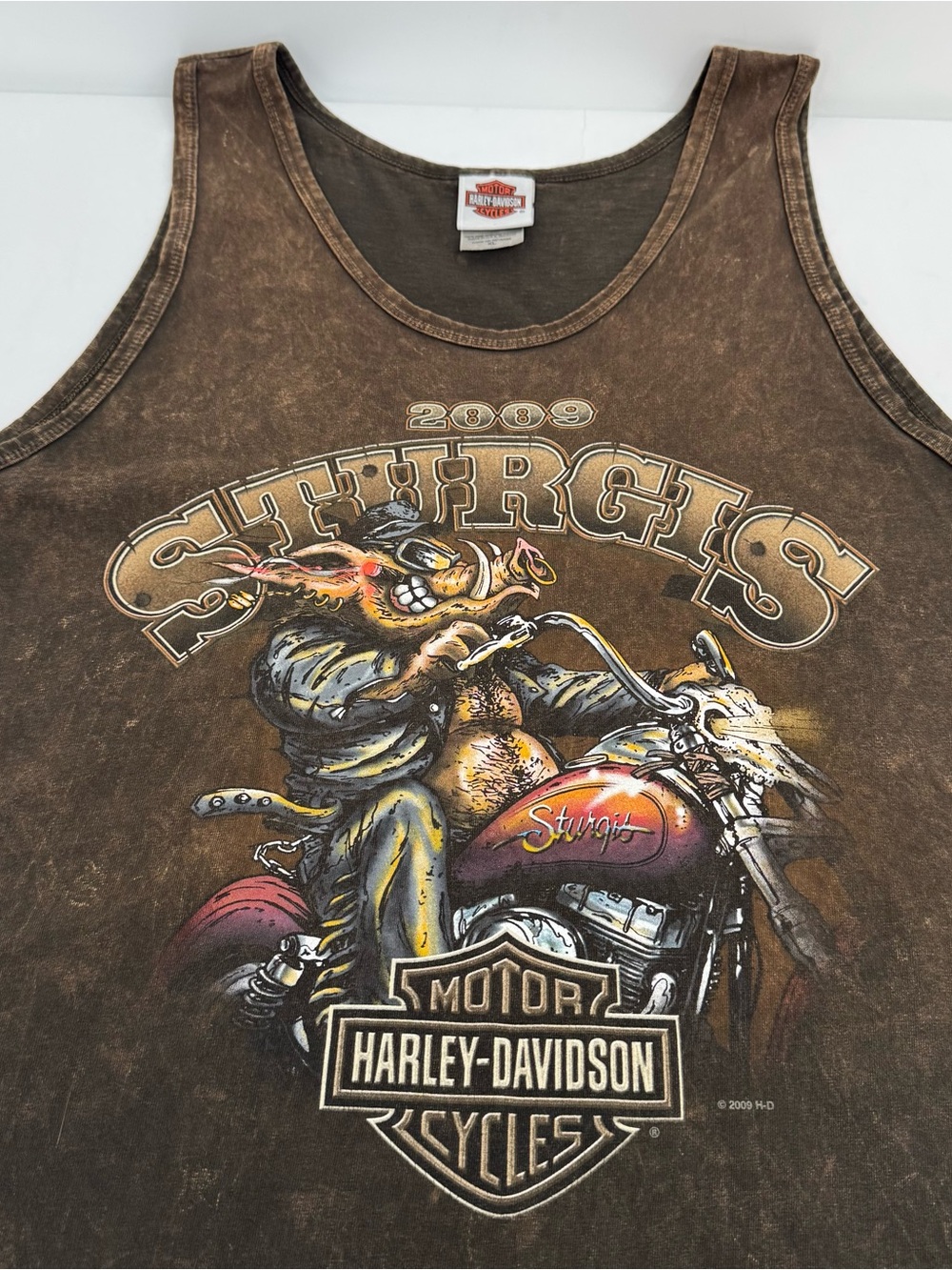 Harley Davidson South Dakota Sturgis 2009 Tank Top Mens M Brown Acid Wash Biker